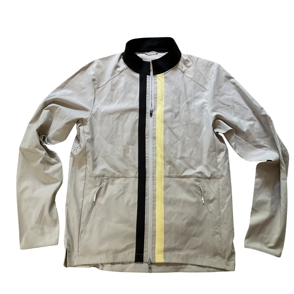 Swannies Golf Women Tan Full Zip Windbreaker Jacket Black Yellow Stripe Large
